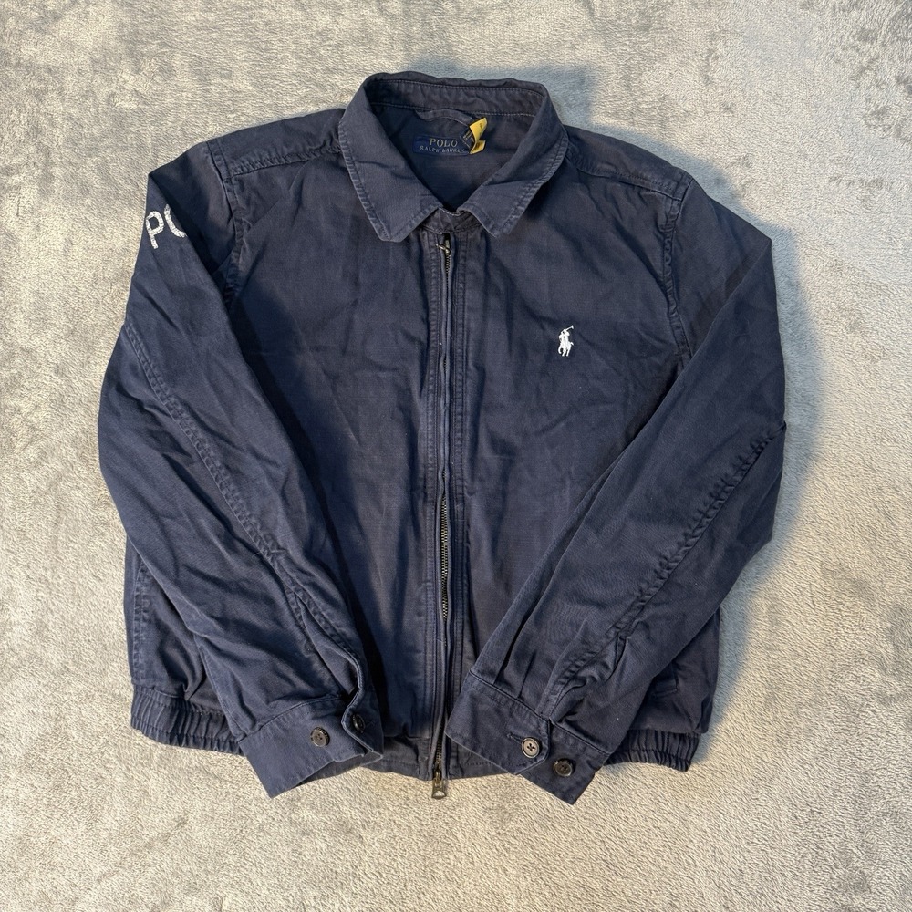 Polo Ralph Lauren Womens Large Navy Blue Cotton Zip Jacket Sleeve Logo